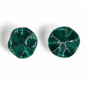 Avon Clip On Earrings Green Swirled Enamel Wavy Disc Shape Vintage